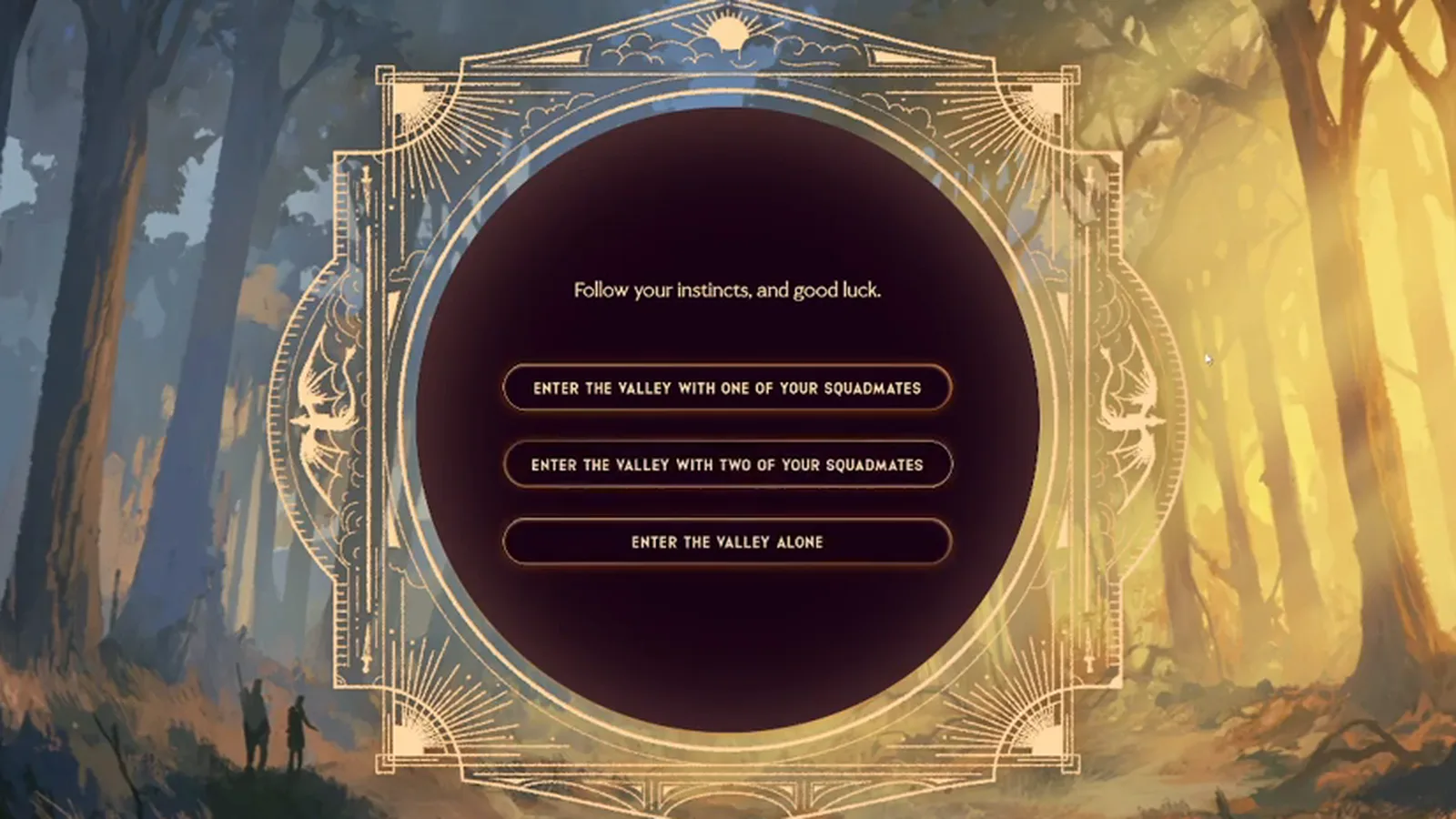 The squadmate selection choice in Dragonkind, with the option to strike out alone